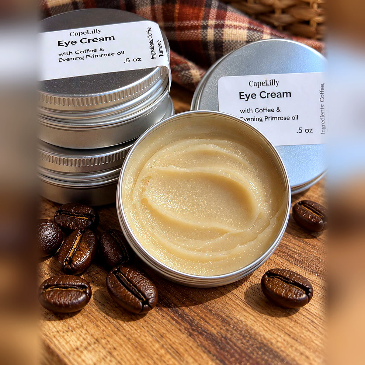 Cape Lilly Eye Cream with Coffee & Evening Primrose Oil, 1 oz tin