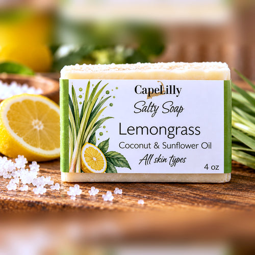 Cape Lilly Lemongrass sea salt soap bar with coconut and sunflower oil, 4 oz