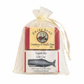 Cape Lilly organza gift bag holding two sea salt soap bars