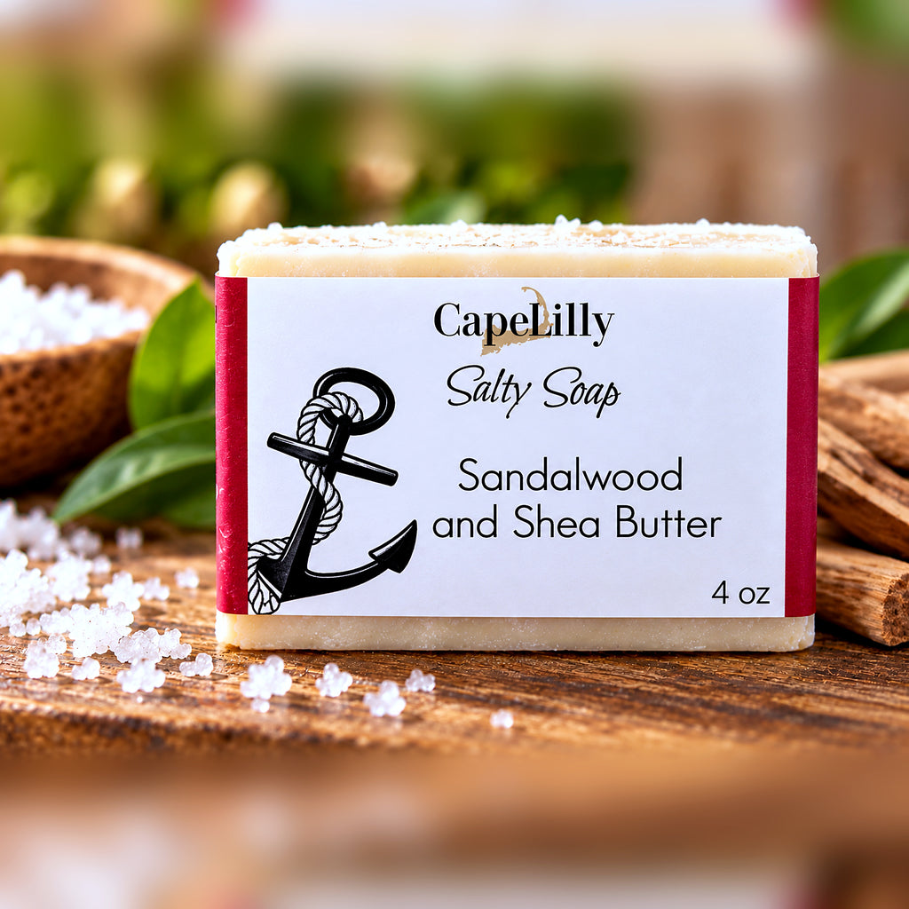 Cape Lilly Sandalwood and Shea Butter sea salt soap bar, 4 oz