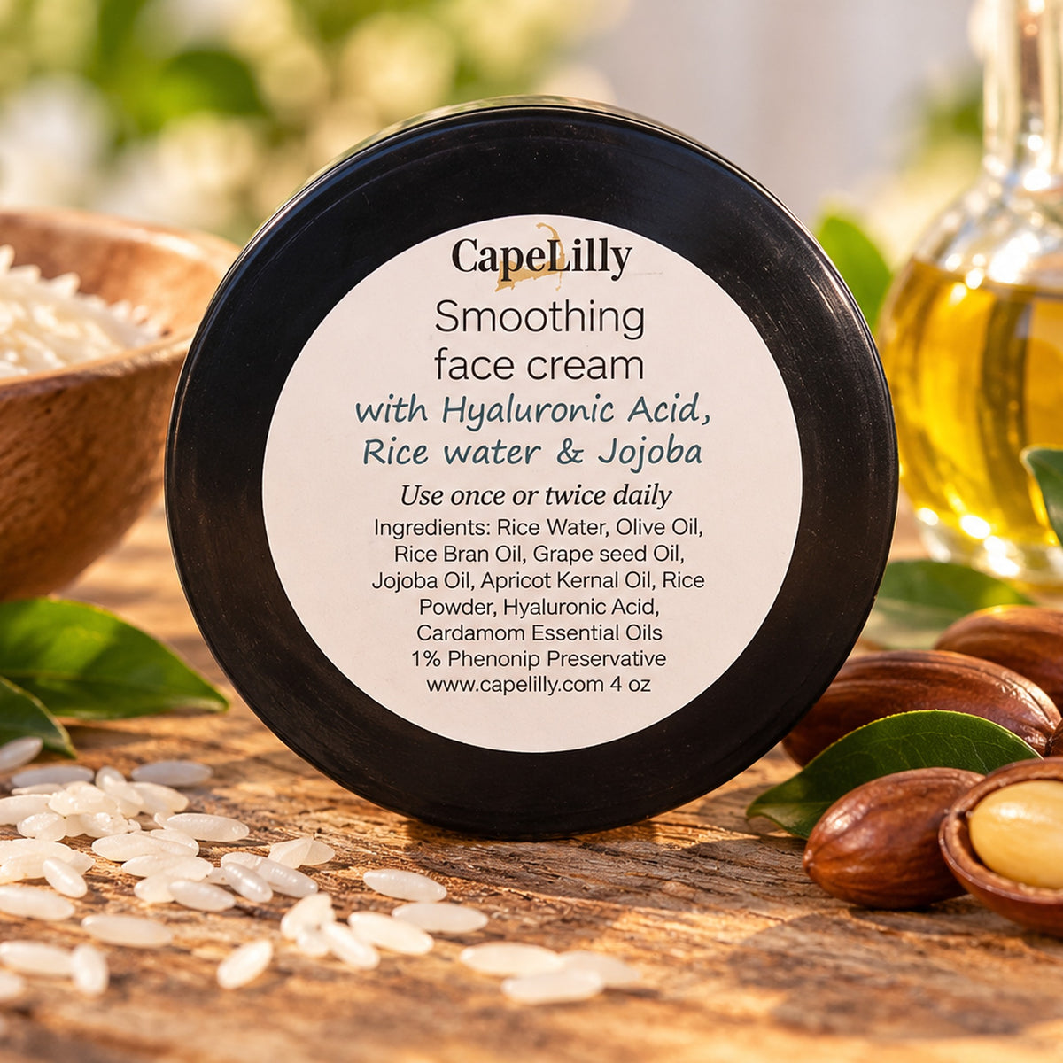 Cape Lilly Smoothing Face Cream with Hyaluronic Acid, Rice Water & Jojoba, 4 oz