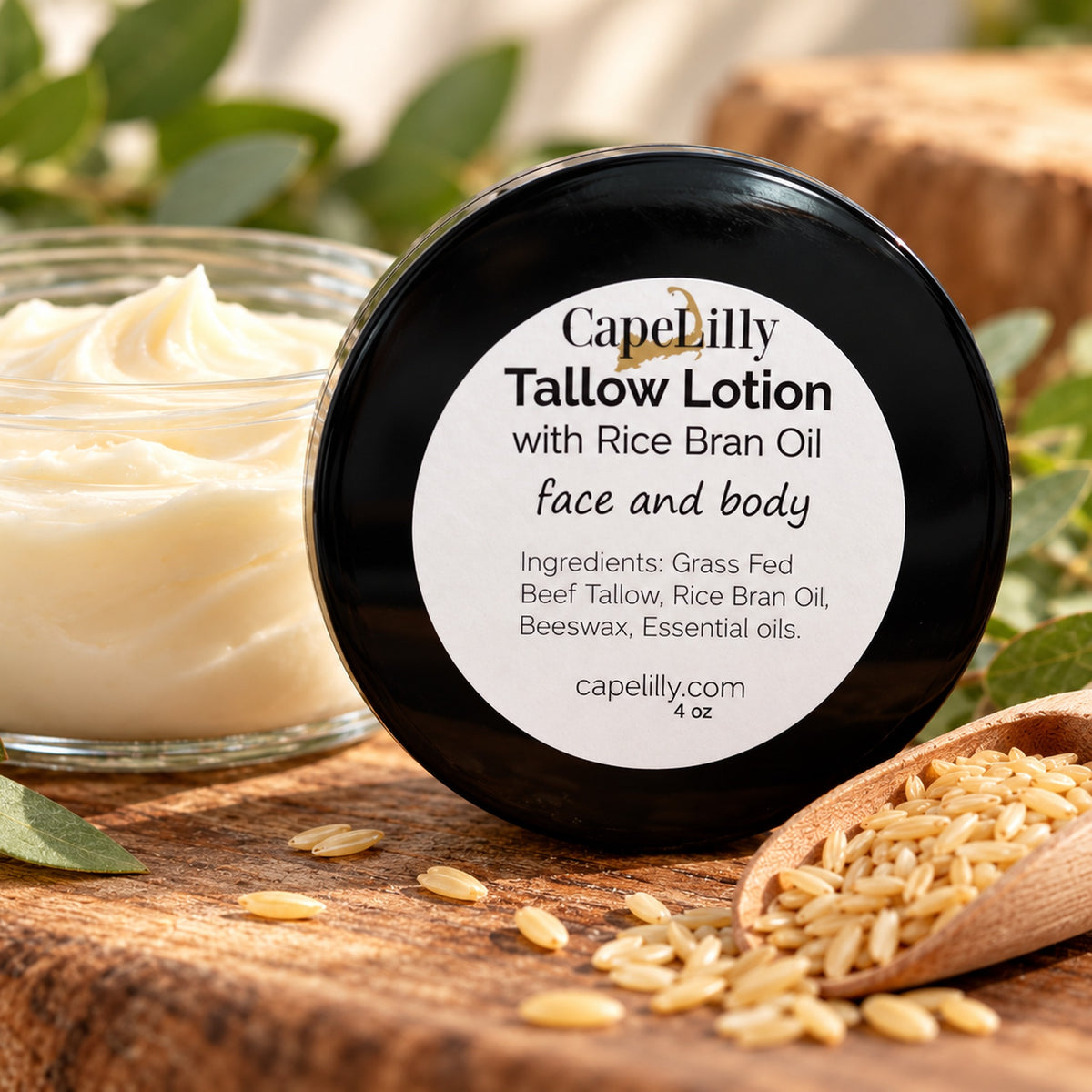 Cape Lilly Tallow Lotion with Rice Bran Oil, 4 oz, face and body