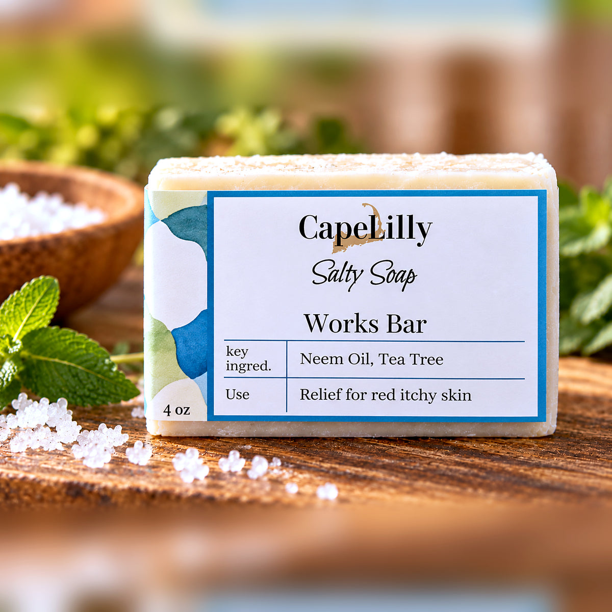 Cape Lilly Works Bar sea salt soap with neem oil and tea tree, 4 oz